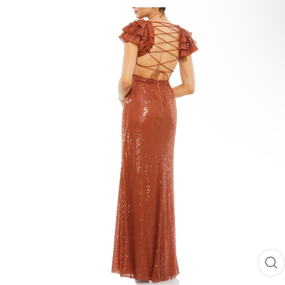 Mac Duggal WOMENS SEQUINED MAXI EVENING DRESSS. Style # 10829 Cognac size 10 - Picture 3 of 3